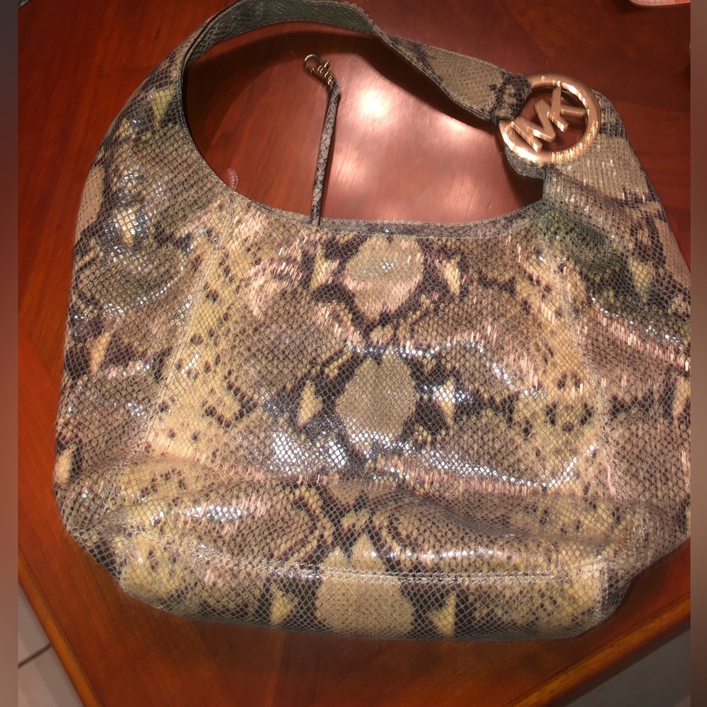 Prwnd Michael kors hobo hand bag leather green and black snake print - Picture 3 of 12